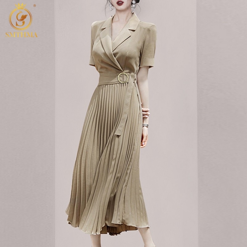 Fashion Women's Short Sleeve Summer Dress Ladies Luxury Temperament Slim Pleated Dresses Vestidos 210520, Picture color 
Fashion Women's Short Sleeve Summer Dress Ladies Luxury Temperament Slim Pleated Dresses Vestidos 210520, Picture color