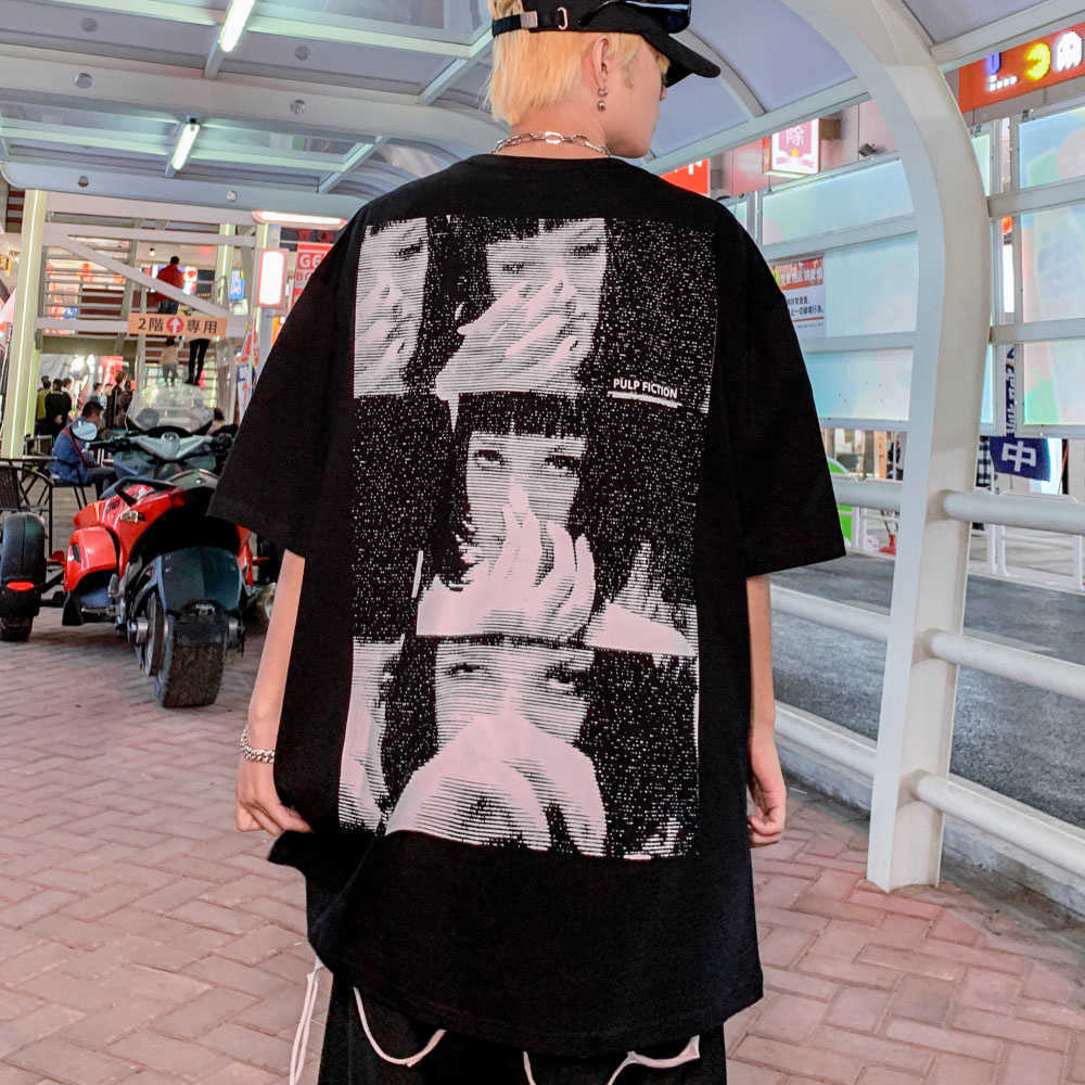 Men's T-shirt with Necklace Girl In Movie Clip Printed Short Sleeve Hip Hop Oversized Cotton Casual Harajuku Tops Tee T-shirts 210601