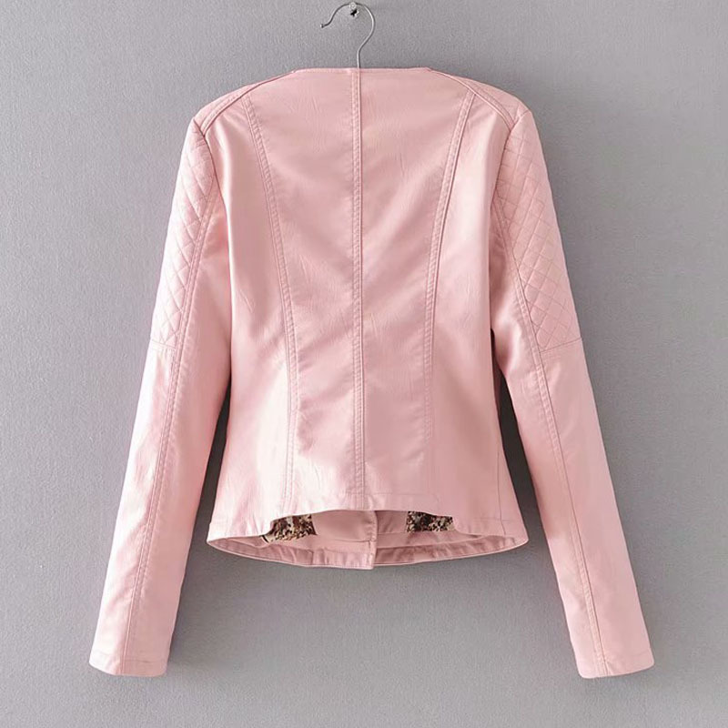 Elegant women's winter wild slim slimming solid color zipper jacket short PU leather coat jacket Pink black female 210507