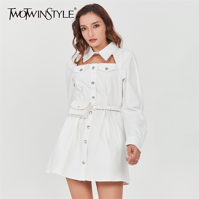 Autumn Dress For Women Lapel Long Sleeve High Waist With Bag Lace Up Hollow Out White Dresses Female Clothing 210520, Black
Autumn Dress For Women Lapel Long Sleeve High Waist With Bag Lace Up Hollow Out White Dresses Female Clothing 210520, Black