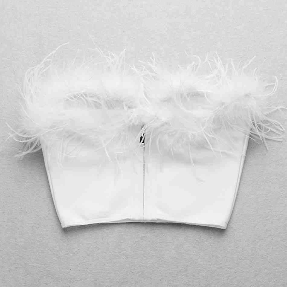 High Quality Fashion Sexy Black White Strapless Sleeveless Feathers Dotted Party Bandage Tops Wholesale 210524