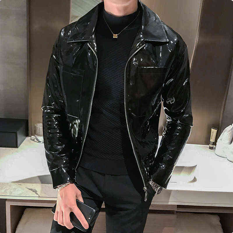 Red Leather Jacket Men PU Faux Leather Outerwear Fashion Casual Long Sleeve Turn Down Collar Zipper Biker Jacket Men Black M-3XL 211111