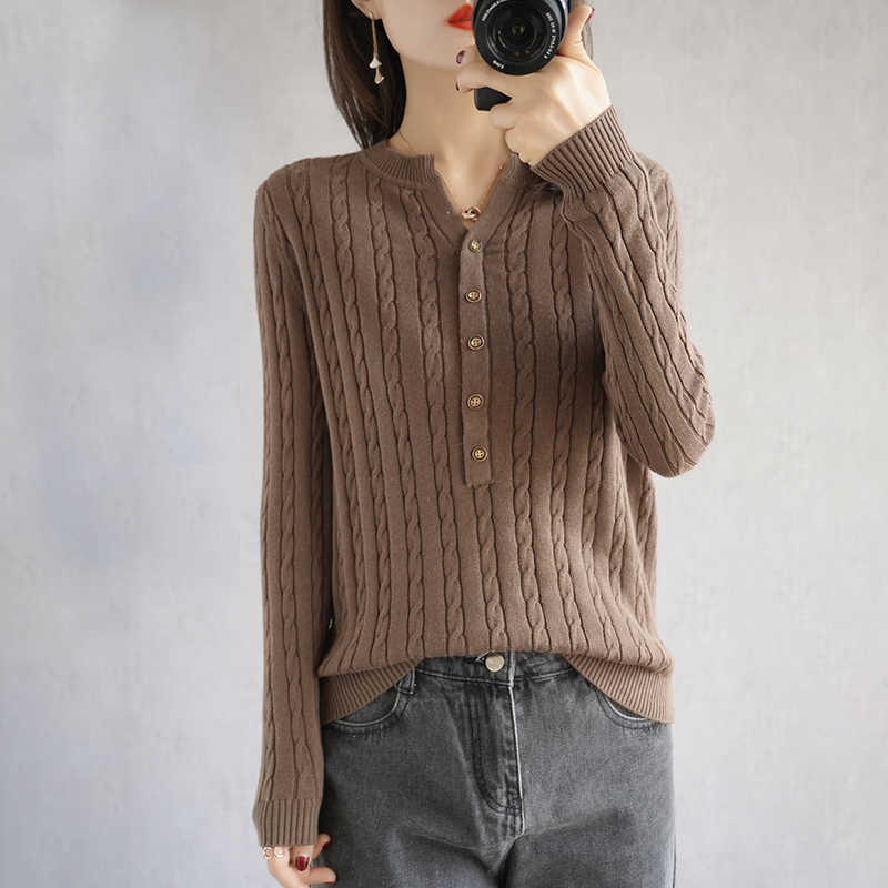 BARESKIY Women's Tops Pure Color Slim Korean Cotton Sweater V-neck Short Stretch Pullover Base Shirt Ladies Jacket 211011Z