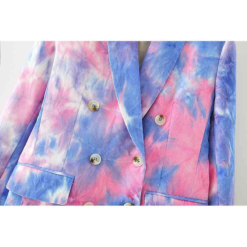 vintage women stylish tie dye blazer jackets fashion ladies elegant slim suits casual female double breasted suit chic 210430