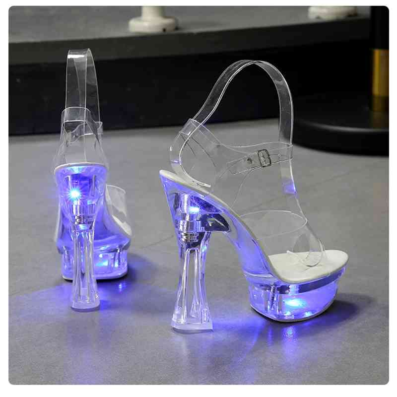 Shuzumiao Female Platform Sandalias Transparent Heels Chunky-Heel Square Heel Women Sandals Light Up Glowing Shoes 210417