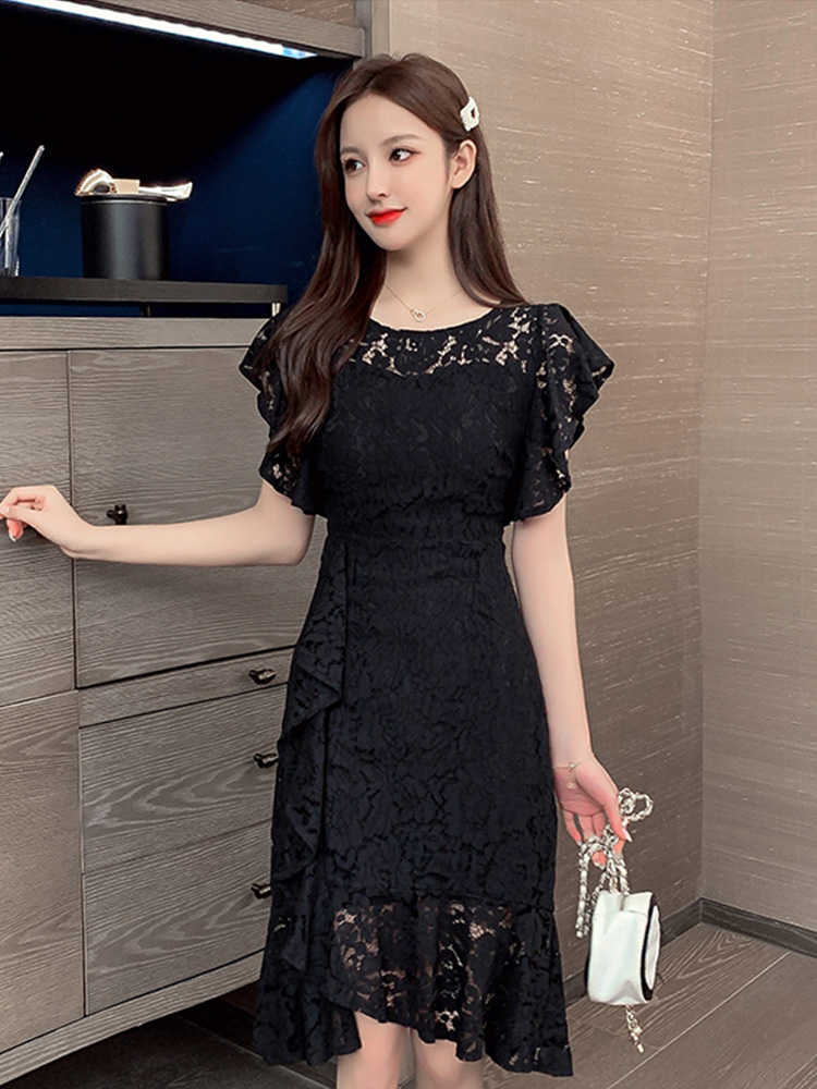 Oversized lace dress summer slimming celebrity fishtail Sleeveless Office Lady Solid Sheath Knee-Length 210603, Black
Oversized lace dress summer slimming celebrity fishtail Sleeveless Office Lady Solid Sheath Knee-Length 210603, Black