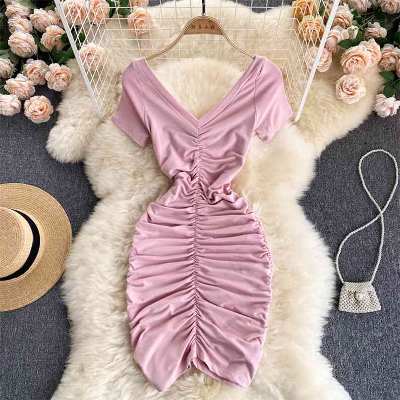 Sexy V-neck Short Sleeve Bodycon Mini Dress Women Solid Slim Fit Ruched Night Club Chic Summer Female Clothes 210603, Coffee
Sexy V-neck Short Sleeve Bodycon Mini Dress Women Solid Slim Fit Ruched Night Club Chic Summer Female Clothes 210603, Coffee