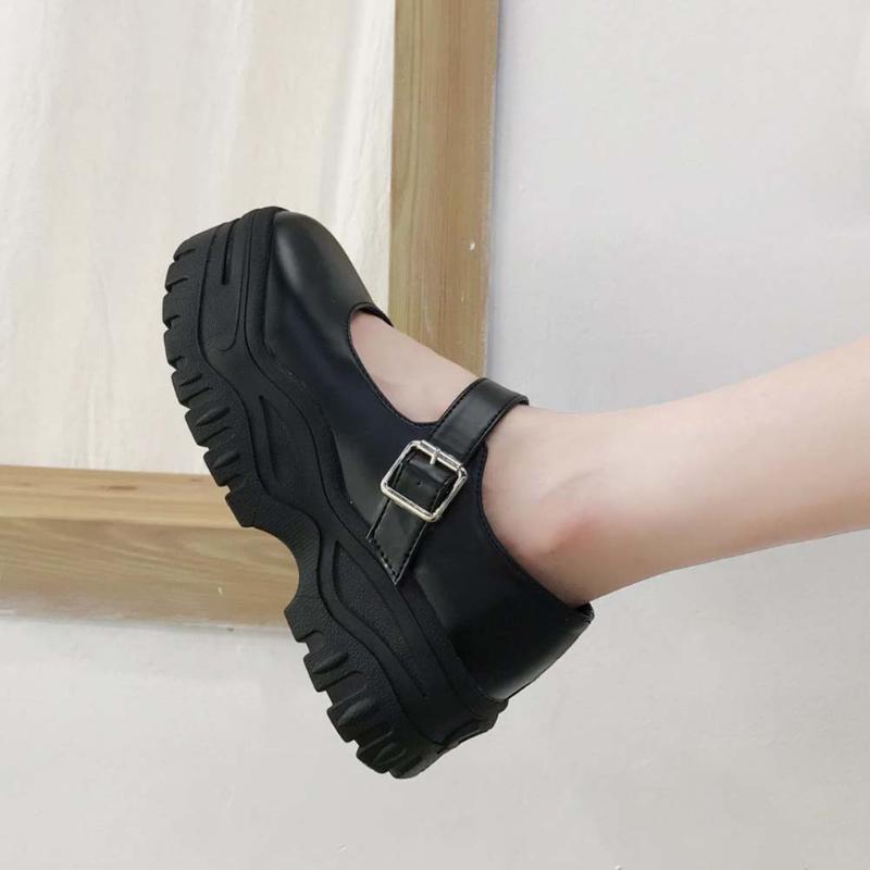 Dress Shoes RIBETRINI INS Ladies Black Buckle Platform Round Toe Mary Janes Pumps Rhinestone Bling Luxury Sweet Design Woman