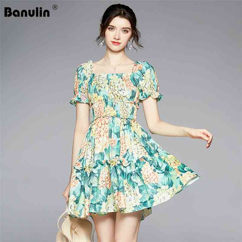 Banulin Summer Runway Puff Sleeve Floral Print Green Dress Women Off Shoulder Elastic Waist Beach Boho Mini N66179 210603
Banulin Summer Runway Puff Sleeve Floral Print Green Dress Women Off Shoulder Elastic Waist Beach Boho Mini N66179 210603