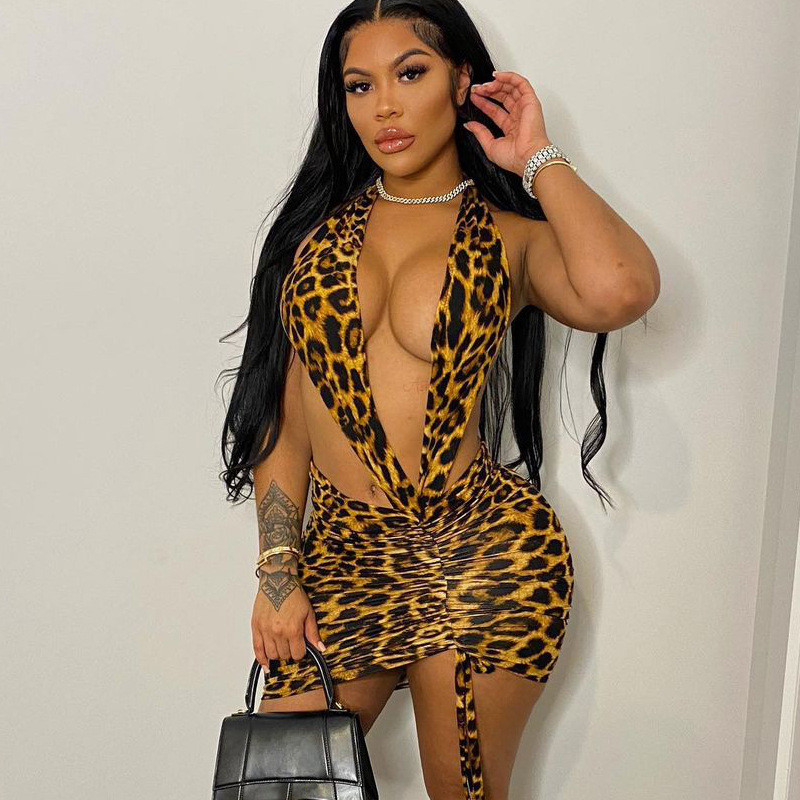 Leopard Drawstring Ruched Halter Dresses Night Club Outfits for Women Bandage Sexy Backless Bodycon Party Mini Dress, Black;gray
Leopard Drawstring Ruched Halter Dresses Night Club Outfits for Women Bandage Sexy Backless Bodycon Party Mini Dress, Black;gray