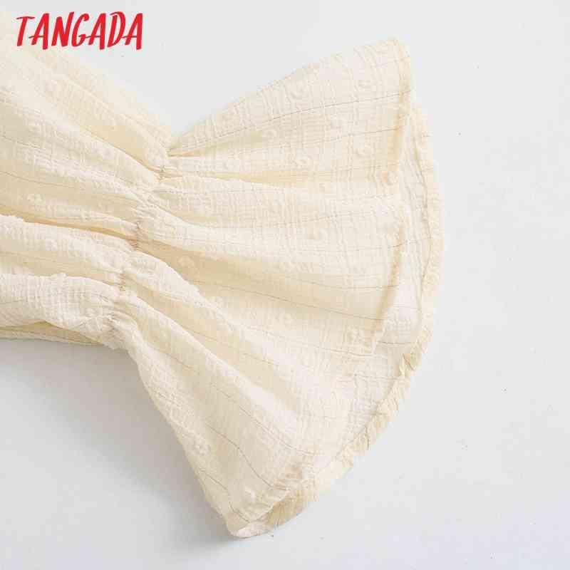 Women French Style Dots Beige Ruffled Chiffon Blouses Vintage Long Sleeve Elastic Cuffs Female Shirts Blusas BE462 210416