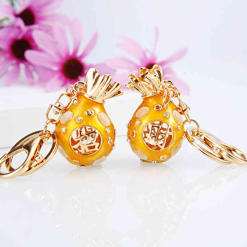 Key Rings China Wind Fortune Diamond Blessing Bag Car Chain Female Lovely Korean Creative Pendant Ring Gift