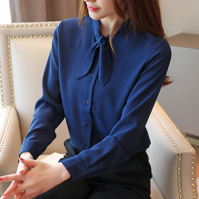 dames blouses lange mouwen blusas mujer de moda womens tops and ladies office Solid chiffon blouse 6955 50 210427