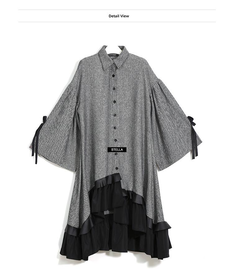 Casual Dresses Women Dress Elegant Irregular Hem Spring And Autumn Temperament Loose Ruffle Solid Flare Sleeve Lugentolo
