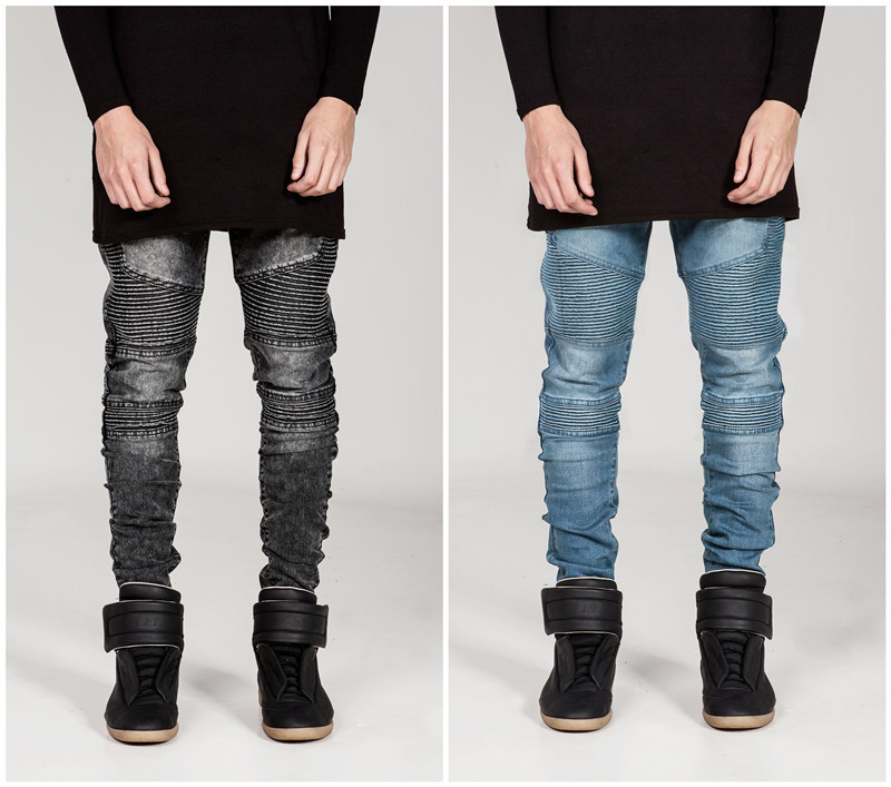 Streetwear Mens Ripped Biker Jeans homme Men's fashion Motorcycle Slim Fit Black White Blue Moto Denim Pants Joggers Skinny Men 210518