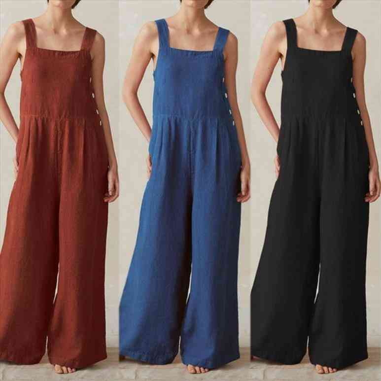 side buttons bandeau casual women jumpsuits solid strappy dungarees vintage cotton linen loosewide leg harem overalls rompers, Black;white
side buttons bandeau casual women jumpsuits solid strappy dungarees vintage cotton linen loosewide leg harem overalls rompers, Black;white
