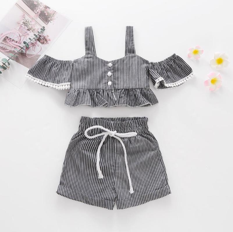 Clothing Sets Fashion Baby Girls 2PCS Summer Outfits Strap Off Shoulder Ruffles Striped Button Tops Drawstring Shorts Set Children's, Black
Clothing Sets Fashion Baby Girls 2PCS Summer Outfits Strap Off Shoulder Ruffles Striped Button Tops Drawstring Shorts Set Children's, Black
