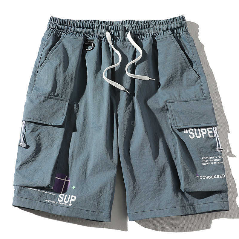 Single Road Mens Cargo Shorts Summer Orange Side Pockets Hip Hop Japanese Streetwear Harajuku Male Pants For 210629