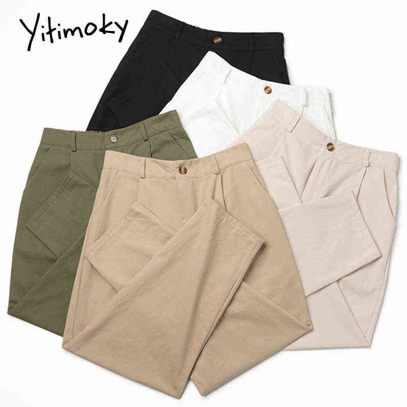 Yitimoky White Pants Woman High Waisted Black Green Cotton Harem Spring Clothes Joggers Vintage Streetwear Work 211115