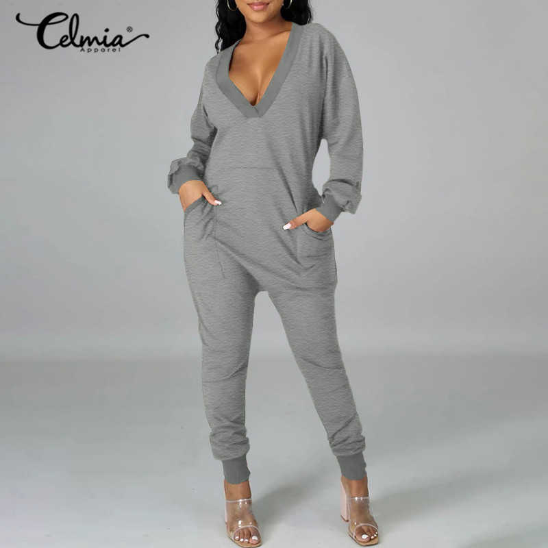 Autumn Long Sleeve Rompers Womens Knitted Fashion Jumpsuit 2021 Celmia Sexy V-Neck Casual Solid Harem Pants Plus Size Overalls, Black
Autumn Long Sleeve Rompers Womens Knitted Fashion Jumpsuit 2021 Celmia Sexy V-Neck Casual Solid Harem Pants Plus Size Overalls, Black