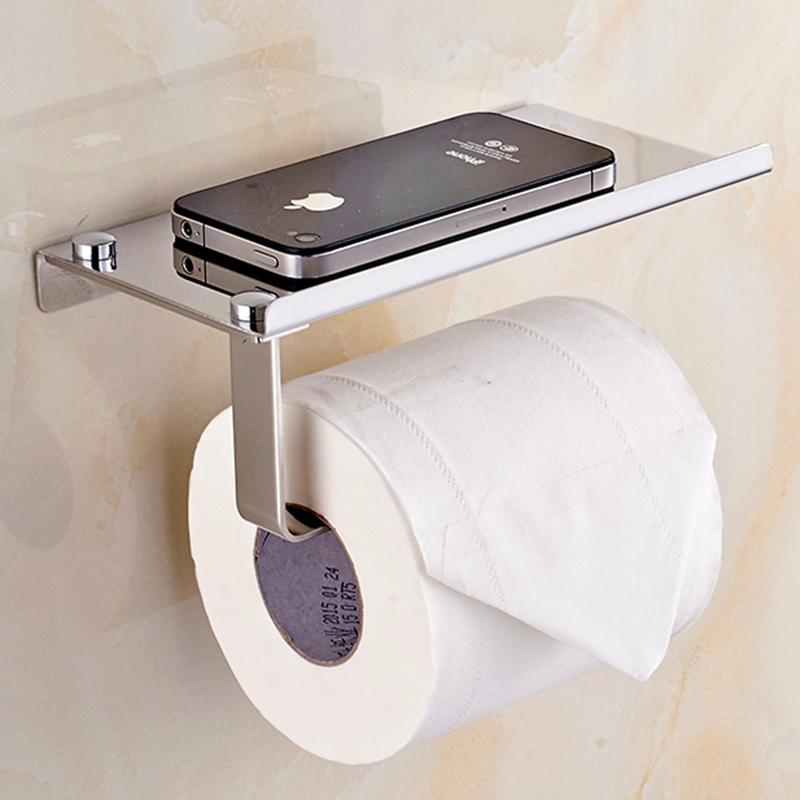 Toilet Paper Holders Bathroom Tussie Phone Holder Shelf Stainless Steel Wall Mount Rack WC Storage Accessories