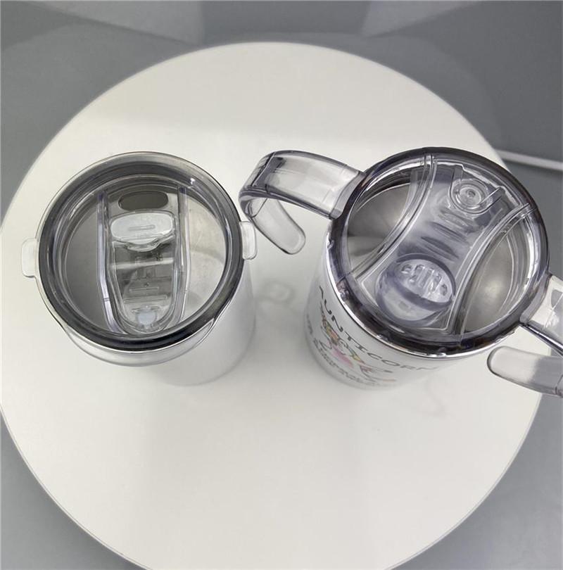 US Warehouse! 12oz Sublimation STRAIGHT sippy cup Subliamtion baby cup kids tumbler Stainless Steel tumbler with handle Sucker Cup TWO LIDS!!!