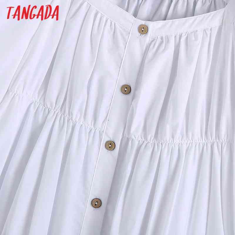 Women Fashion Square Collar White A-line Dress Vintage Long Sleeve Female Short Dresses Vestidos Mujer BE510 210416