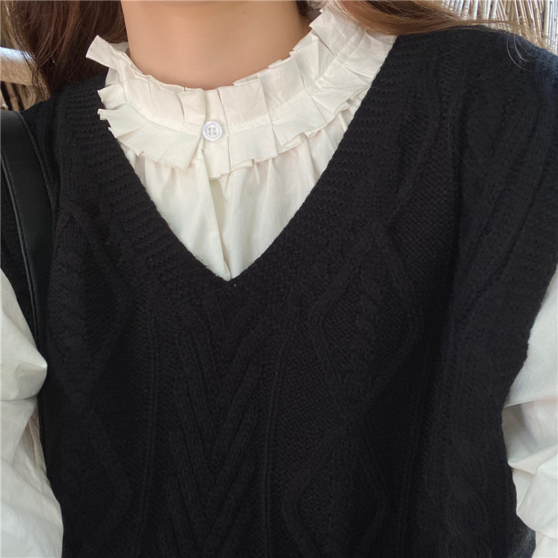 Nomikuma Women Blouse Korean Pleated Ruffle Puff Long Sleeve O-neck Pullover Shirt Autumn New Causal Blusas Mujer 6C619 210427