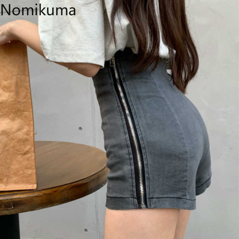 Nomikuma Side Zipper High Waist Shorts Women Solid Color Denim Short Pants Female Korean Fashion Bottoms Streetwear 3b140 210611