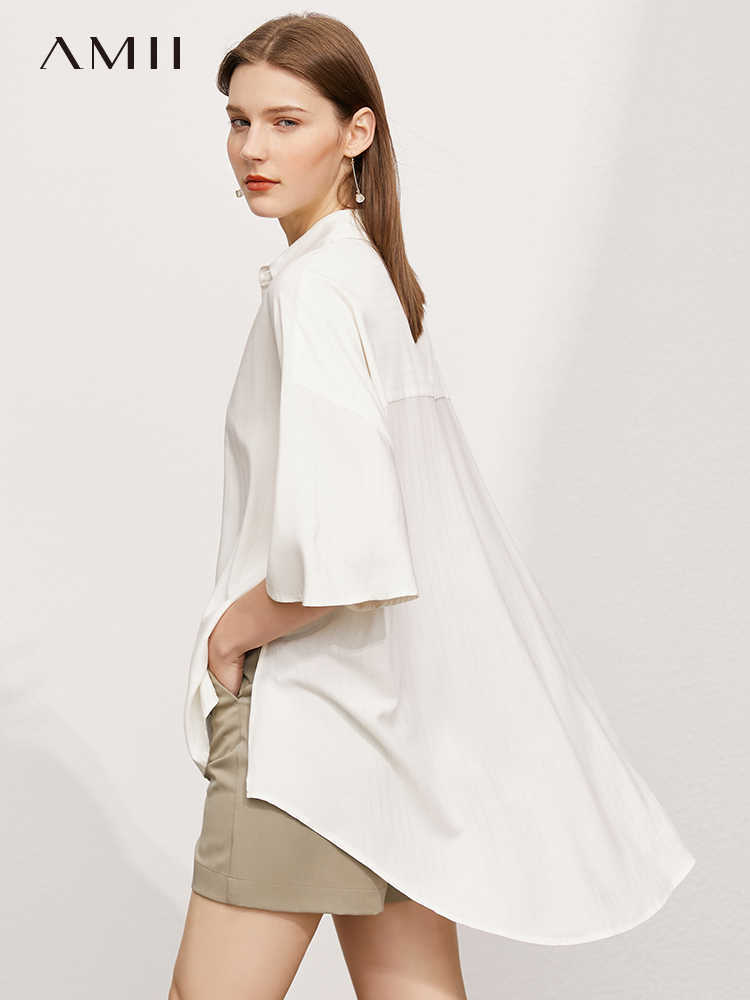 Minimalism Summer Fashion Shirt For Women Offical Lady Solid Flare Sleeve Loose Women's Tops Causal 12140546 210527