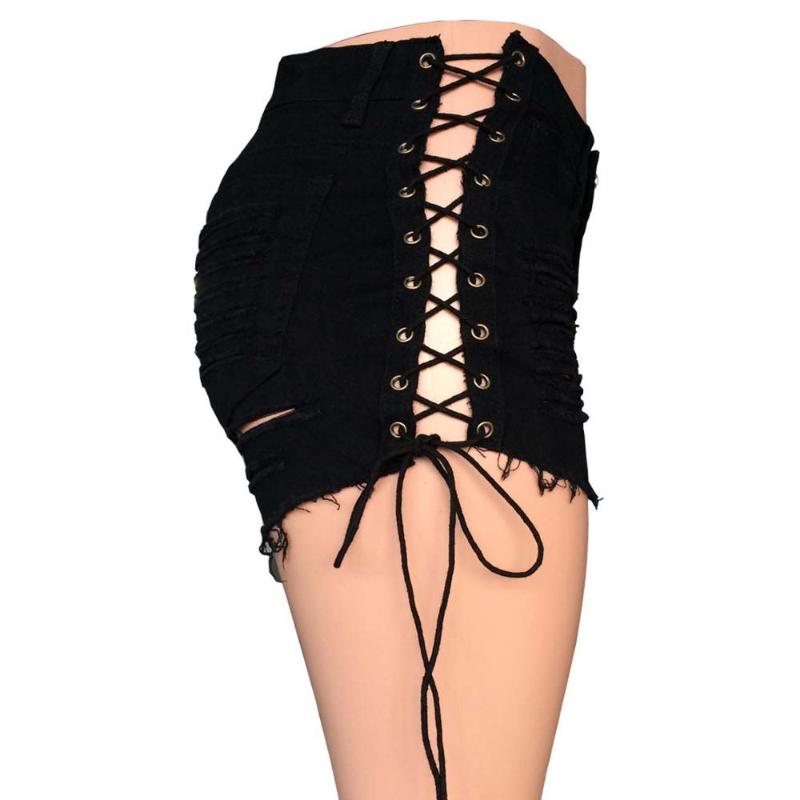 Hole Woman Denim Shorts Casual Summer Tether Side Hollow Jeans Plus Size Sexy Streetwear Brushed Hem Short Pants Women's