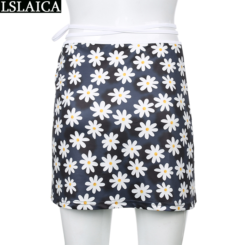 Fashion 2 piece set women short strapless top&short skirt casual elegant two small daisies print sexy s 210520