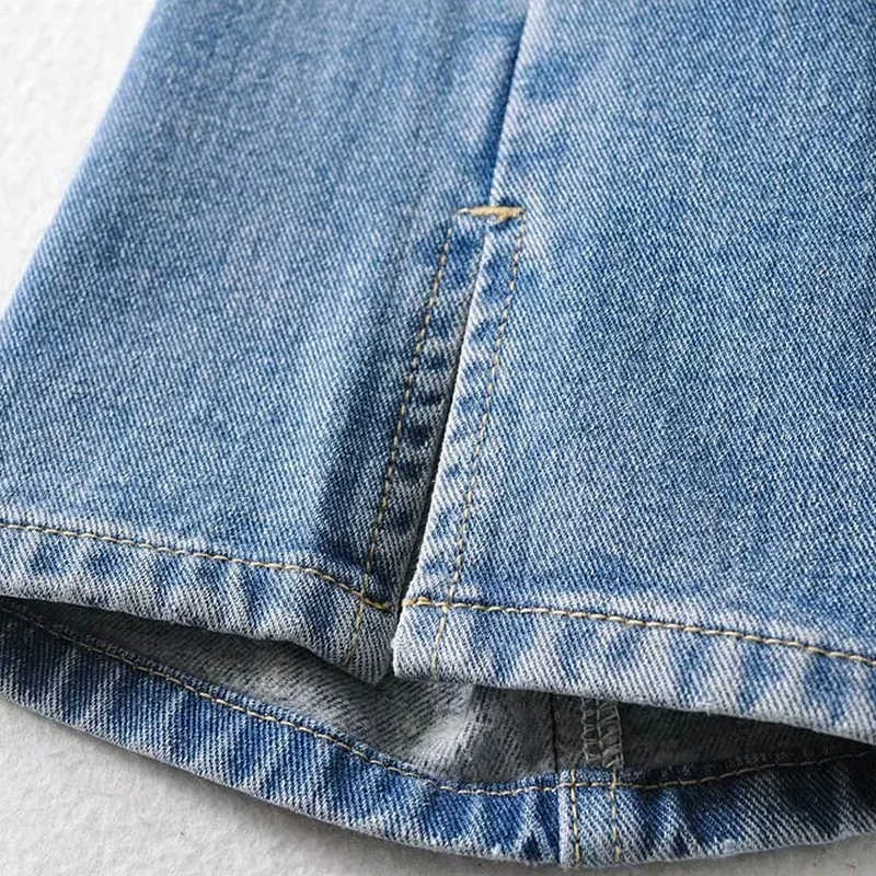 Wixra Side Opening High Waist Jeans Women Streetwear Straight Jean Femme Blue Black 100% Cotton Cargo Denim Pants 210616