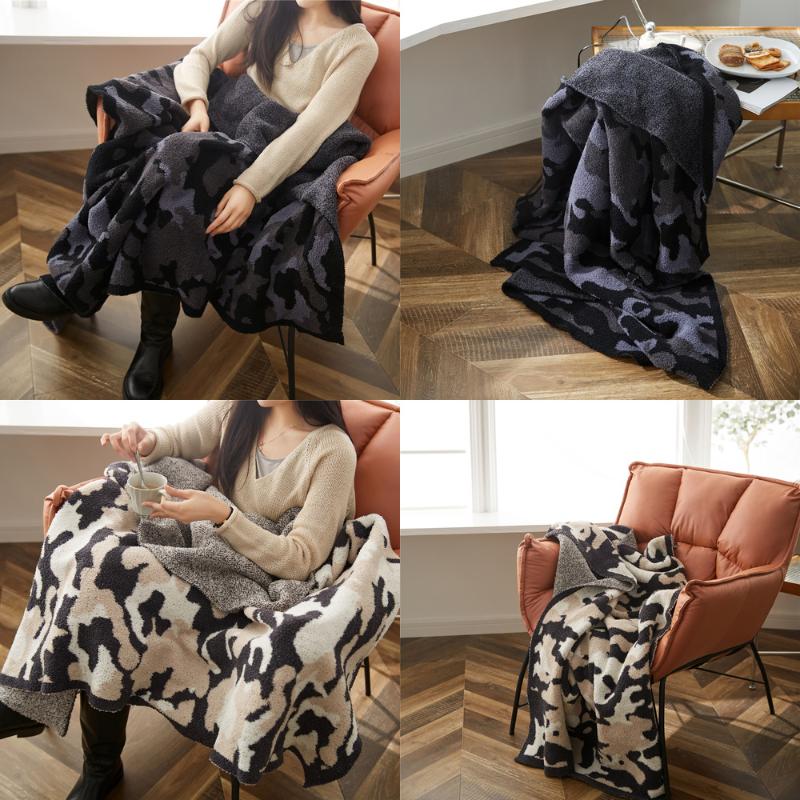 130x160cm Camouflage Knitted Throw Blanket Cozy Microfiber Delicate Crochet Wearable Fluffy Office Sofa Bed Fleece Plaid Blankets