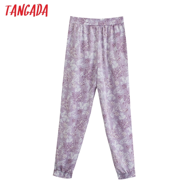 Fashion Women Floral Print Trousers Vintage Style Strethy Waist Lady Pants Pantalon JE40 210416