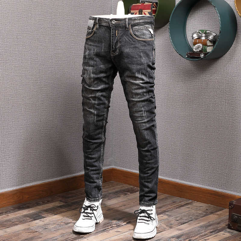 European Vintage Fashion Men Jeans Black Gray Elastic Slim Fit Ripped Retro Designer Distred Casual Denim Pants ECM3, Retro black gray
European Vintage Fashion Men Jeans Black Gray Elastic Slim Fit Ripped Retro Designer Distred Casual Denim Pants ECM3, Retro black gray
