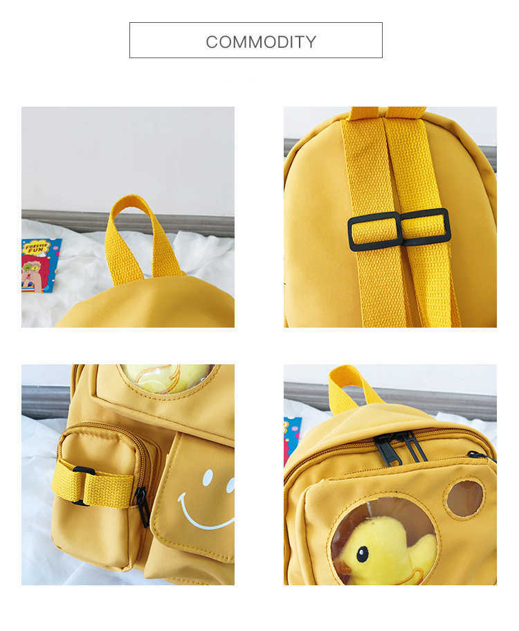 Canvas Children Backpacks Kids Kindergarten School Bags Cartoon Duck Book Bags for Baby Girls Boys Waterproof Toddler Backpack 210809