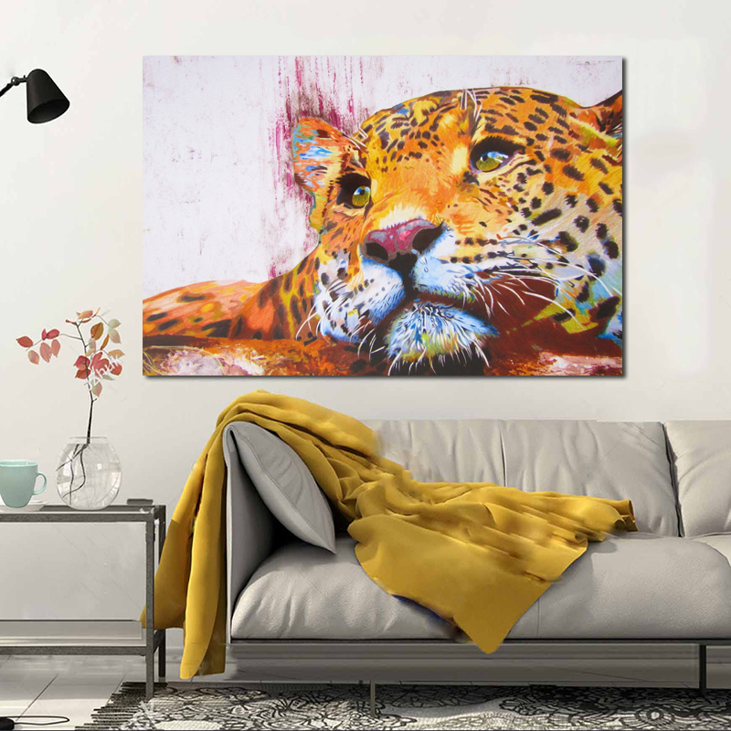Leopard Pictures Canvas Painting Colorful Abstract Animal Posters And Prints Wall Art For Living Room Home Decoration