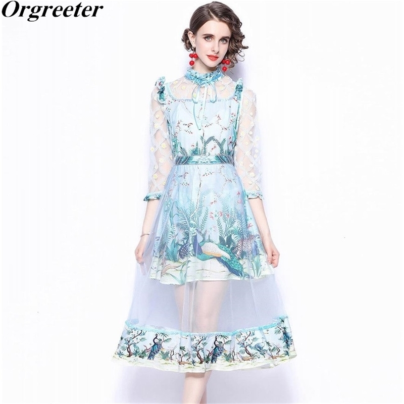 Runway Designer Fashion Summer Dress Women's Elegant 3/4 Sleeve Mesh Patchwork Flower Prinr Animal Mid Vestidos 210525, Sky blue
Runway Designer Fashion Summer Dress Women's Elegant 3/4 Sleeve Mesh Patchwork Flower Prinr Animal Mid Vestidos 210525, Sky blue