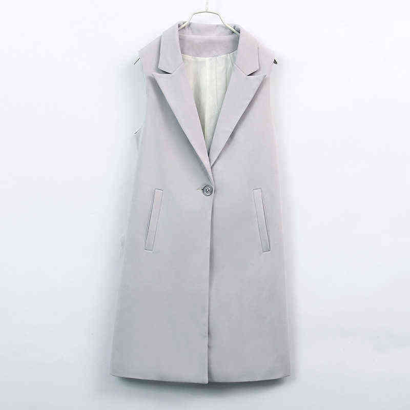 Sungtin Classic Women Long Blazer Vest Elegant Office Lady Coat Female Waistcoat Causal Suits Sleeveless Jacket Plus Size 211130