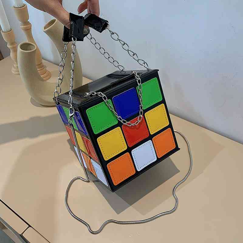 Personalized creative female 2020 new fashion lovely cube shape chain hand diagonal cross bag, Black
Personalized creative female 2020 new fashion lovely cube shape chain hand diagonal cross bag, Black