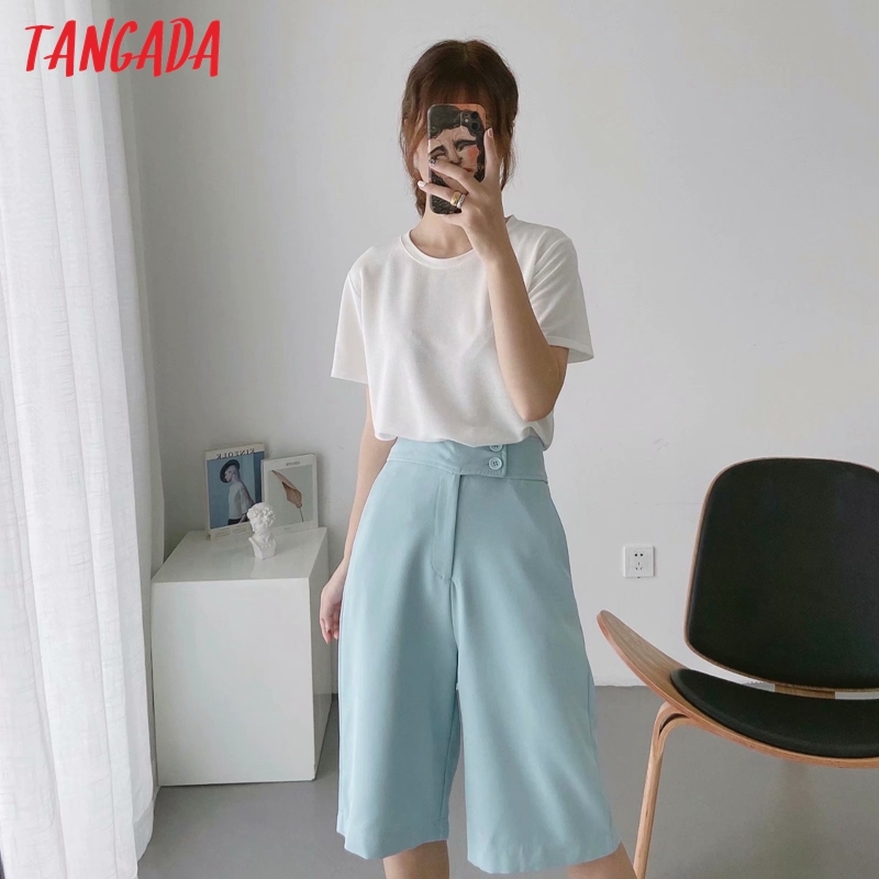 Women Elegant Solid Blue Zipper Pockets OL Shorts Pantalones DA9 210416