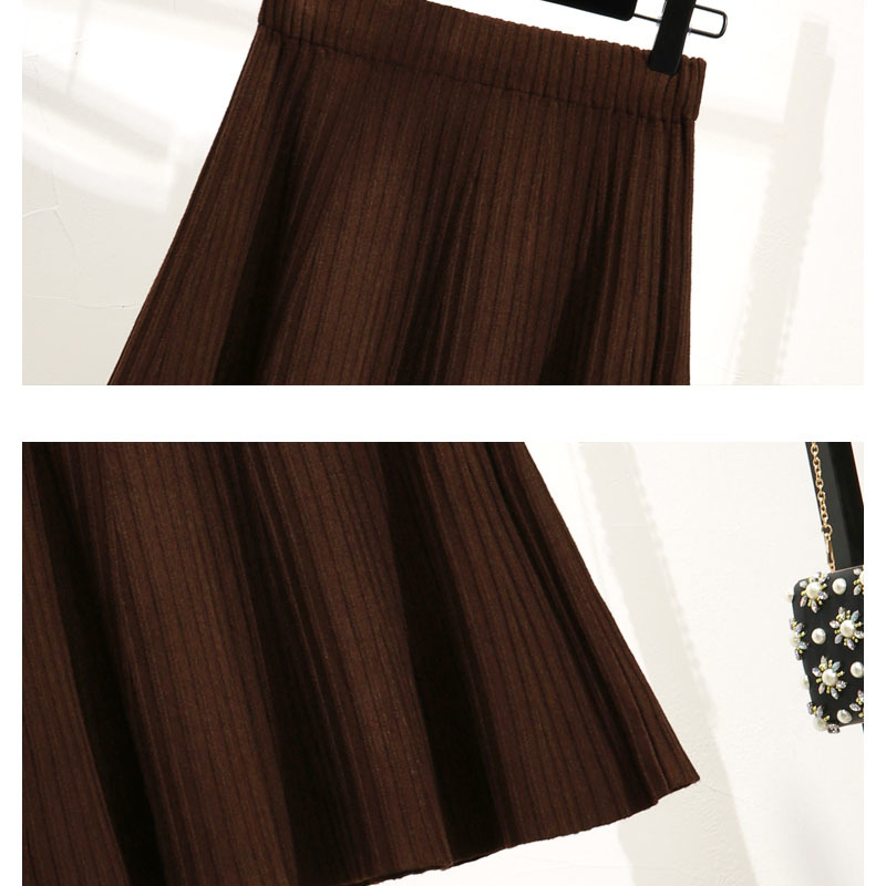 Autumn A-Line High Waist Skirt Female Solid Slim Knitted Bubble Pleated s Jupe Femme Faldas Cortas 10368 210518