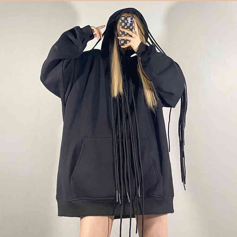 Pigtail Hooded Coat Women's Spring Plush Large Size Long Sleeve Zipper Streetwear Hip Hop Sweatshirt 5B348 210427