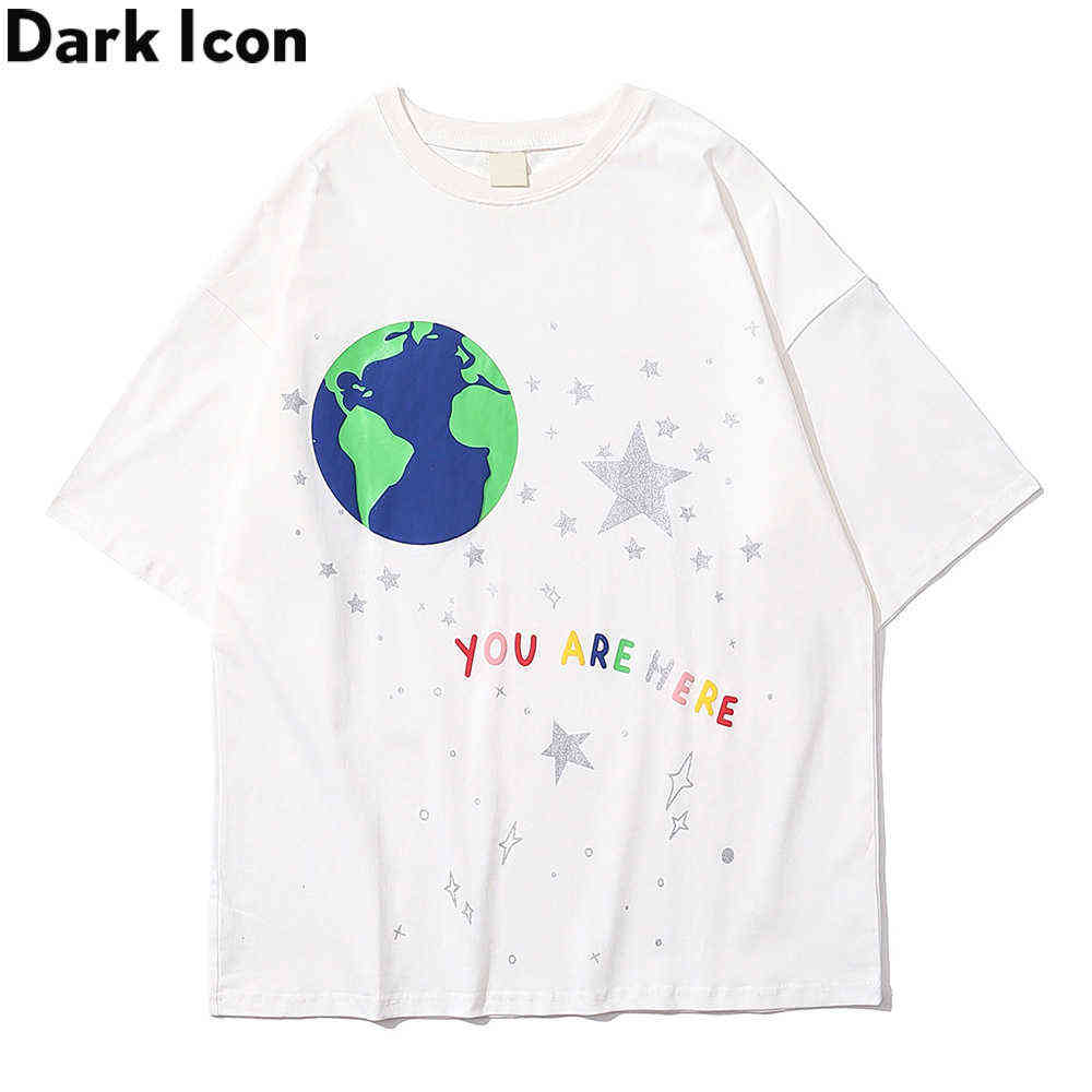 Star Earth Printed Hip-hop T-shirt Summer Cotton Tee Shirts Streetwear Clothing Orange White Black 210603
