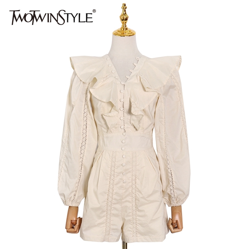 White Patchwork Ruffle Jumpsuit For Women V Neck Long Sleeve High Waist Elegant Jumpsuits Female Fashion 210521, Apricot
White Patchwork Ruffle Jumpsuit For Women V Neck Long Sleeve High Waist Elegant Jumpsuits Female Fashion 210521, Apricot