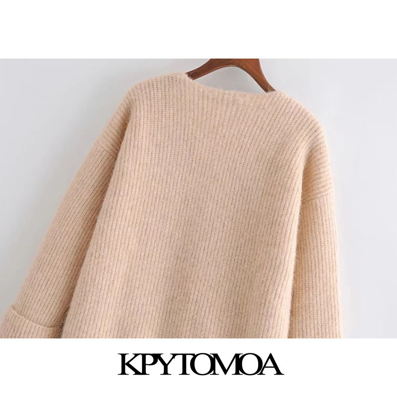 Women Fashion Crossover Button Wool Knitted Cardigan Sweater V Neck Long Sleeve Female Outerwear Chic Tops 210420
