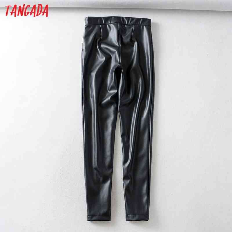 women black white skinny PU leather stretch zipper female autumn winter pencil pants trousers 6A04 210416
