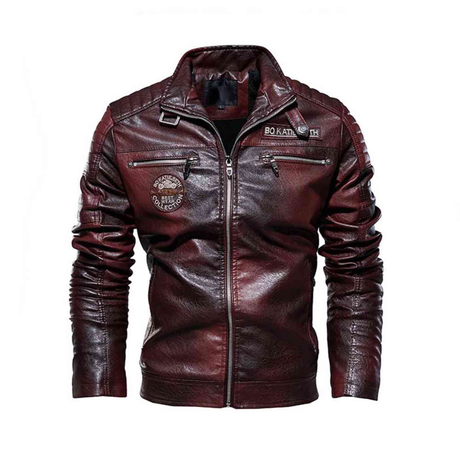 Autumn Leather Jacket Men PU Leather Motorcycle Jacket Vintage Style Coat Men Biker Coat Slim Fit Stand Collar Zip Up Fashion 211119