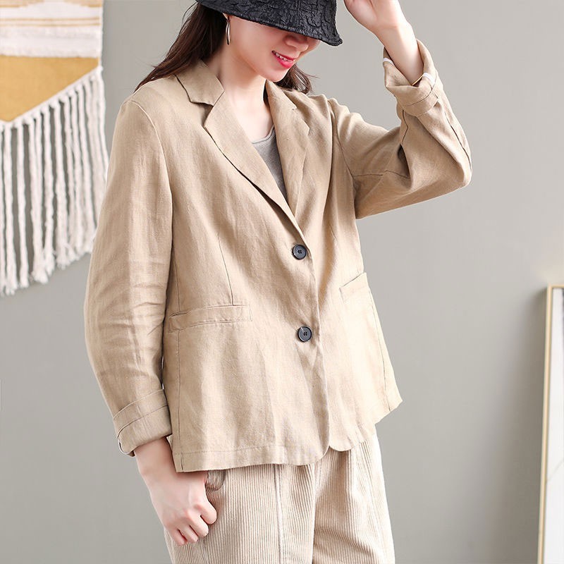 Autumn Arts Style Women Long Sleeve Solid Cotton Linen Blazers Single Breasted Loose Casual Blazer Femme Coat M280 210512